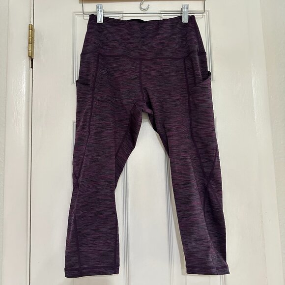 High Waist Yoga Capris with Pockets - Purple Tummy Control Stretchy Fit Fast Dry - Picture 1 of 5